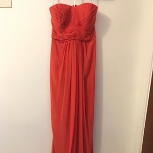David's Bridal Strapless Coral Dress